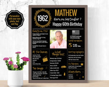 Load image into Gallery viewer, 60th DIY Birthday Poster - 1962 Classic Printable Design