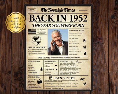 Back in 1952 | 70th Birthday Newspaper Printable | The Nostalgic Times