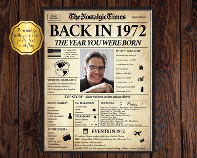Back in 1972 | 50th Birthday Newspaper Printable | The Nostalgic Times
