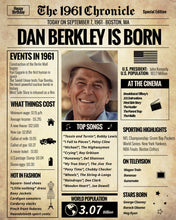 Load image into Gallery viewer, Back in 1961 Newspaper Printable | The 1961 Chronicle