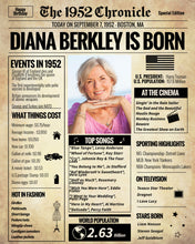 Load image into Gallery viewer, 70th Birthday Poster - The 1952 Chronicle