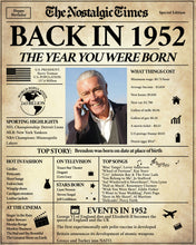 Load image into Gallery viewer, Back in 1952 | 70th Birthday Newspaper Printable | The Nostalgic Times