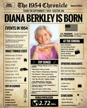 Load image into Gallery viewer, Back in 1954 Newspaper Printable - The 1954 Chronicle