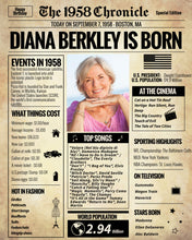 Load image into Gallery viewer, Back in 1959 Newspaper Printable - The 1959 Chronicle