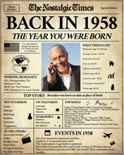 Load image into Gallery viewer, Back in 1958 Newspaper Printable - The Nostalgic Times