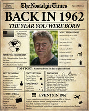 Load image into Gallery viewer, Back in 1962 | 60th Birthday Newspaper Printable | The Nostalgic Times