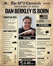 Load image into Gallery viewer, 50th Birthday Poster - The 1972 Chronicle