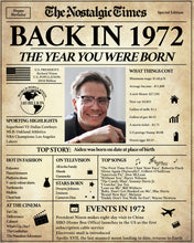 Load image into Gallery viewer, Back in 1972 | 50th Birthday Newspaper Printable | The Nostalgic Times