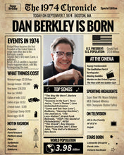 Load image into Gallery viewer, Back in 1974 Newspaper Printable - The 1974 Chronicle