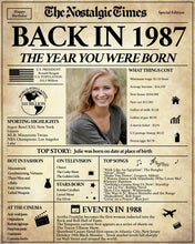 Load image into Gallery viewer, Back in 1987 Newspaper Printable - The Nostalgic Times