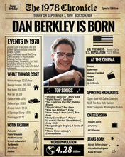 Load image into Gallery viewer, Back in 1978 Newspaper Printable - The 1978 Chronicle