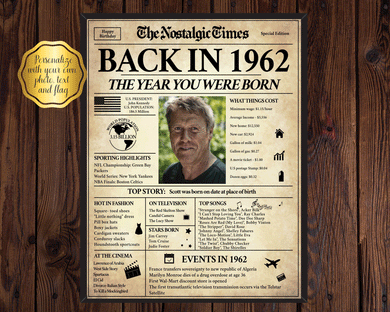 Back in 1962 | 60th Birthday Newspaper Printable | The Nostalgic Times