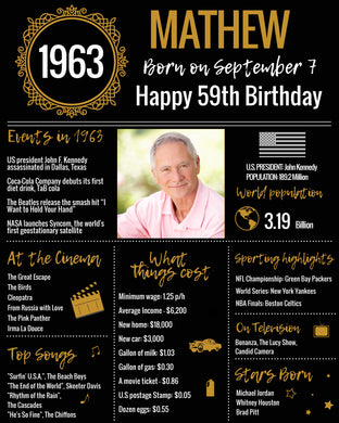 1963 DIY Birthday Poster - Classic Printable Design